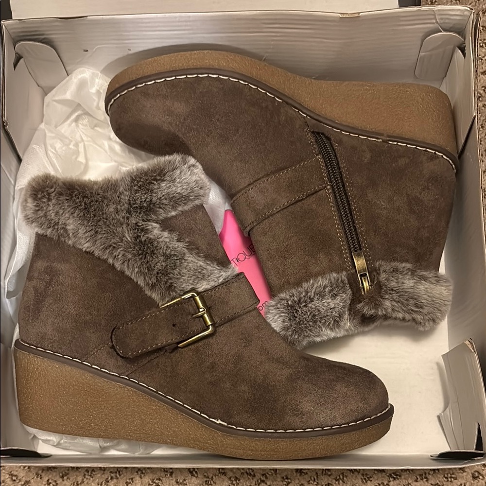Brown Faux Fur Ankle Boots NWT